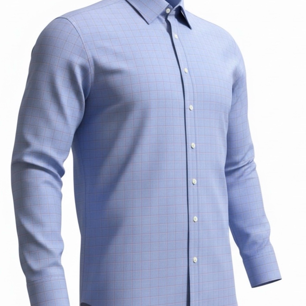 Charles Tyrwhitt Mens 18/35 Blue Check Non-Iron Classic Fit Dress Shirt